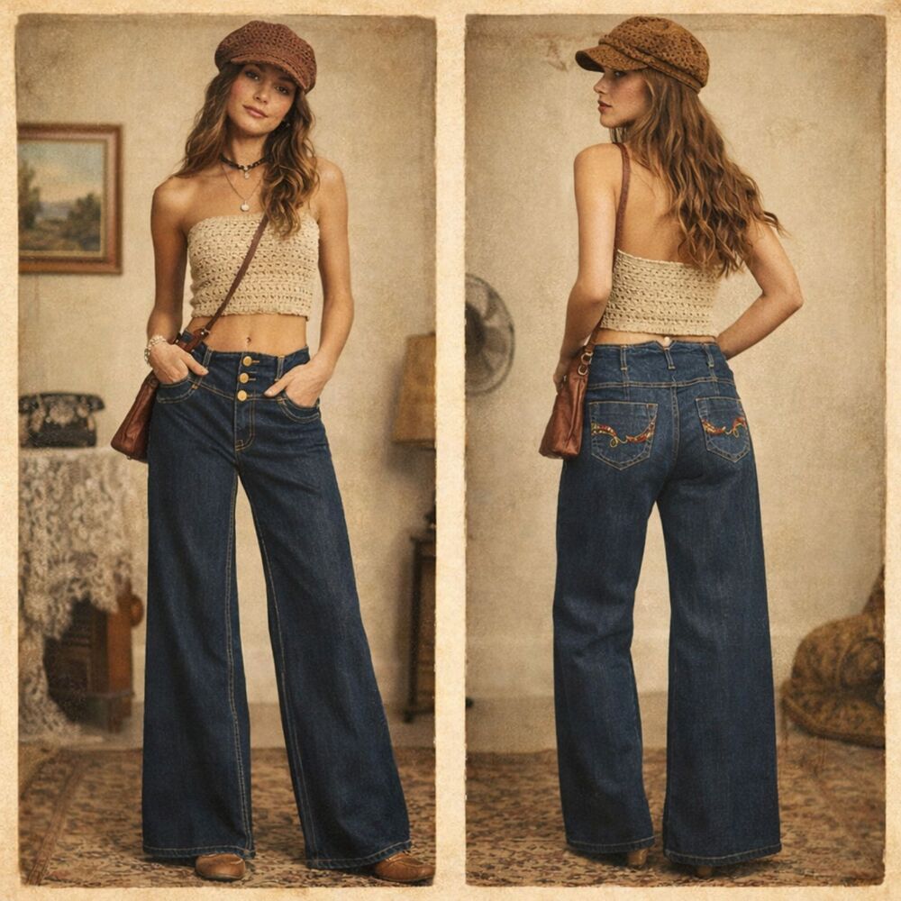 SOUTHPOLE Women’s Y2K Wide Leg Button Fly Jeans Size 7 Studded
